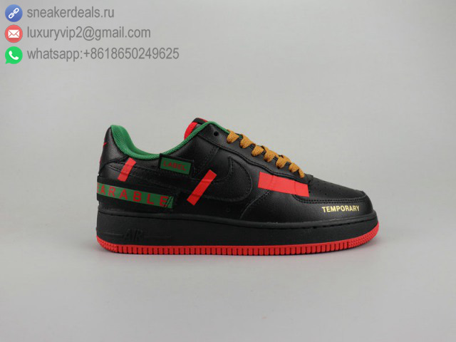 NIKE AIR FORCE 1 '07 LOW SWOOSH TEMPORARY WEARABLE BLACK RED UNISEX SKATE SHOES